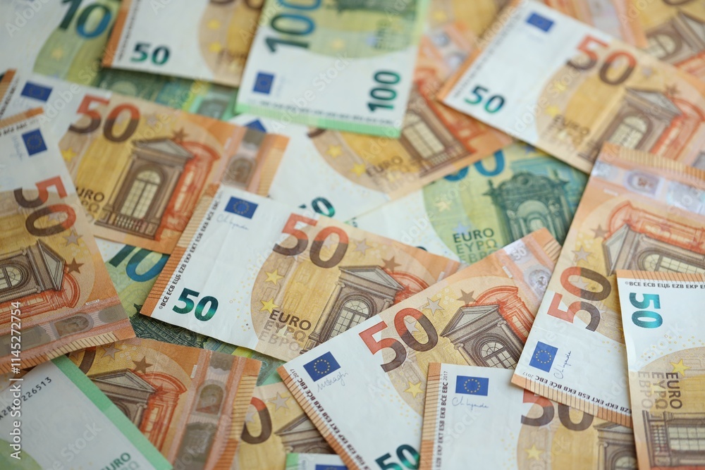Pile of euro paper banknotes as finance background. Financial, saving or investment Pile of euro paper banknotes as finance background. Financial, saving or investment