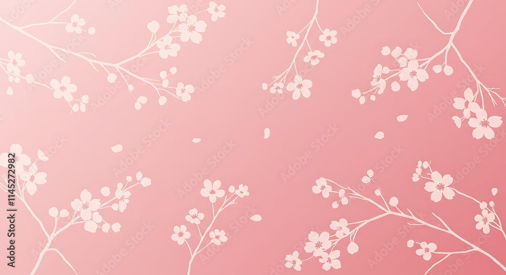 Delicate pink background with white cherry blossom branches. Spring floral pattern. Sakura blossoms. Delicate pink background with white cherry blossom branches. Spring floral pattern. Sakura blossoms.