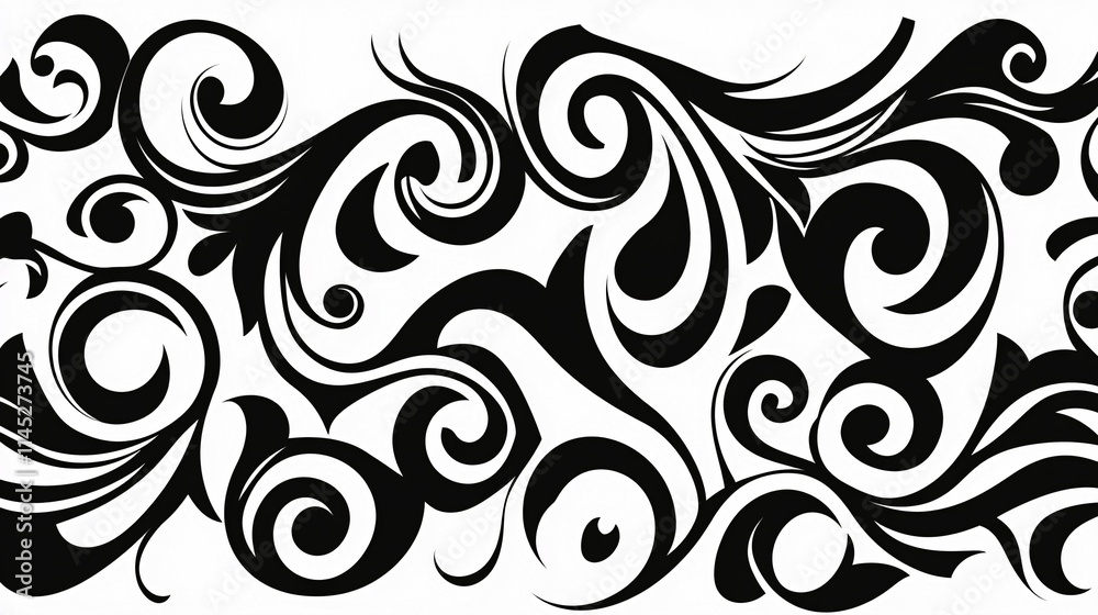 Abstract Black And White Swirling Floral Design Abstract Black And White Swirling Floral Design