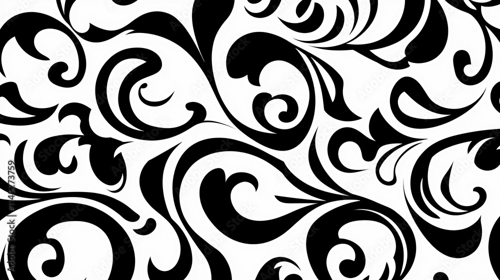 Abstract Black And White Swirling Floral Pattern Design Abstract Black And White Swirling Floral Pattern Design