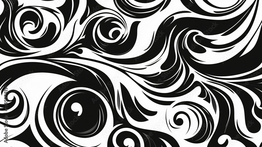 Fototapeta premium Abstract Black And White Swirling Floral Design