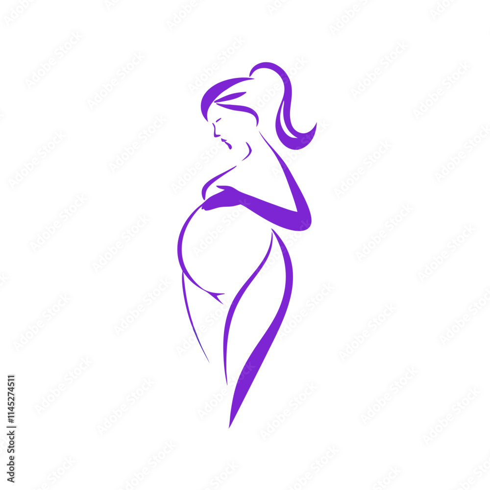 Elegant Pregnant Woman Silhouette in Purple Hues Elegant Pregnant Woman Silhouette in Purple Hues
