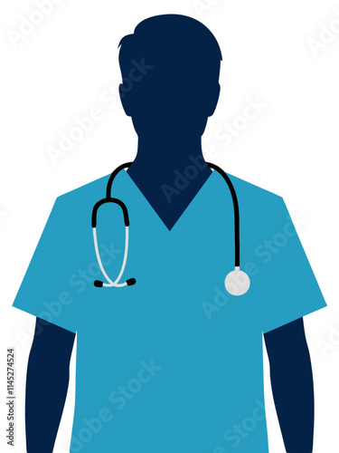 Medical Professional Bust Silhouette in Scrubs