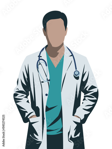 Professional Doctor Silhouette with Stethoscope in White Lab Coat