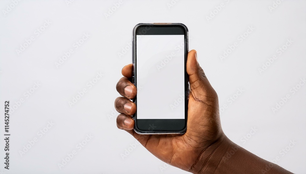 Hand with Phone Blank screen white background Hand with Phone Blank screen white background
