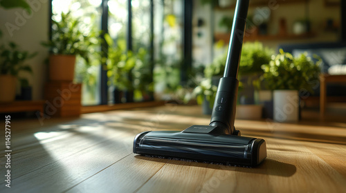 Wallpaper Mural Sleek  Vacuum Cleaner in Action, Well-lit Room with Potted Plants - Commercial Use for Housekeeping Services or Home Maintenance Torontodigital.ca