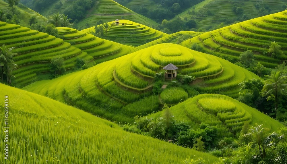 Fototapeta premium Lush Green Rice Terraces in the Mountains