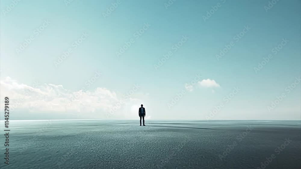 Pusing Shadow Pushing towards man's tiny dark silhouette and shadow at bottom of ...