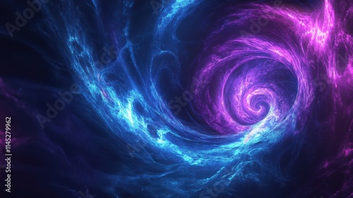 Abstract swirling cosmic nebula with vibrant blue and purple hues photo