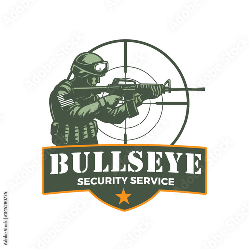 army soldier aiming gun with bullseye sign in vector logo concept 