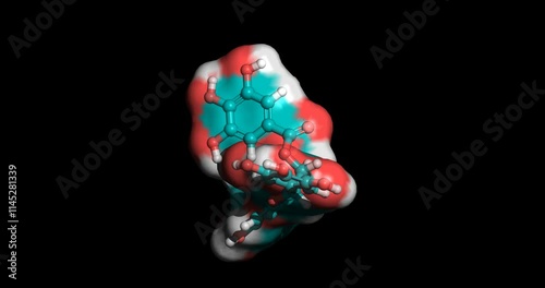 Epigallocatechin gallate, EGCG, green tea antioxidant, 3D molecule, spinning on Y axis, 4K photo