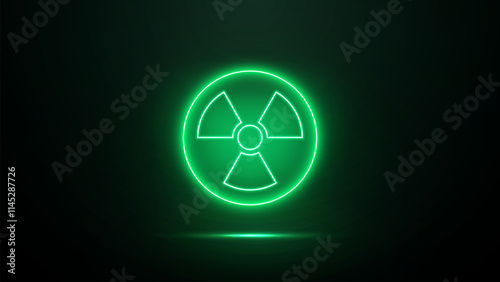 Radioactive neon sign on dark background. Radiation glowing icon. Radioactivity symbol. Vector illustration