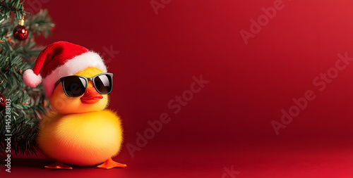 a duck with a santa hat and christmas vibes photo