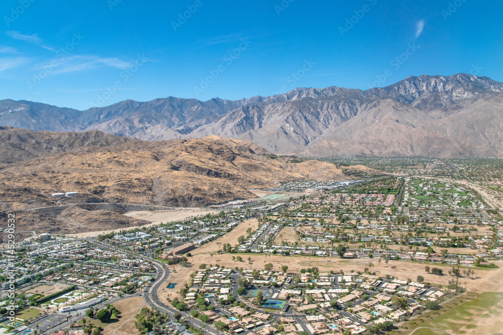 Residential Neighborhood Community in Palm Springs, CA From Aerial View Residential Neighborhood Community in Palm Springs, CA From Aerial View
