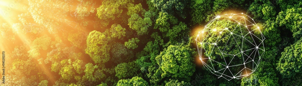 A vibrant forest scene illuminated by sunlight, featuring a digital globe symbolizing connectivity and environmental awareness. A vibrant forest scene illuminated by sunlight, featuring a digital globe symbolizing connectivity and environmental awareness.