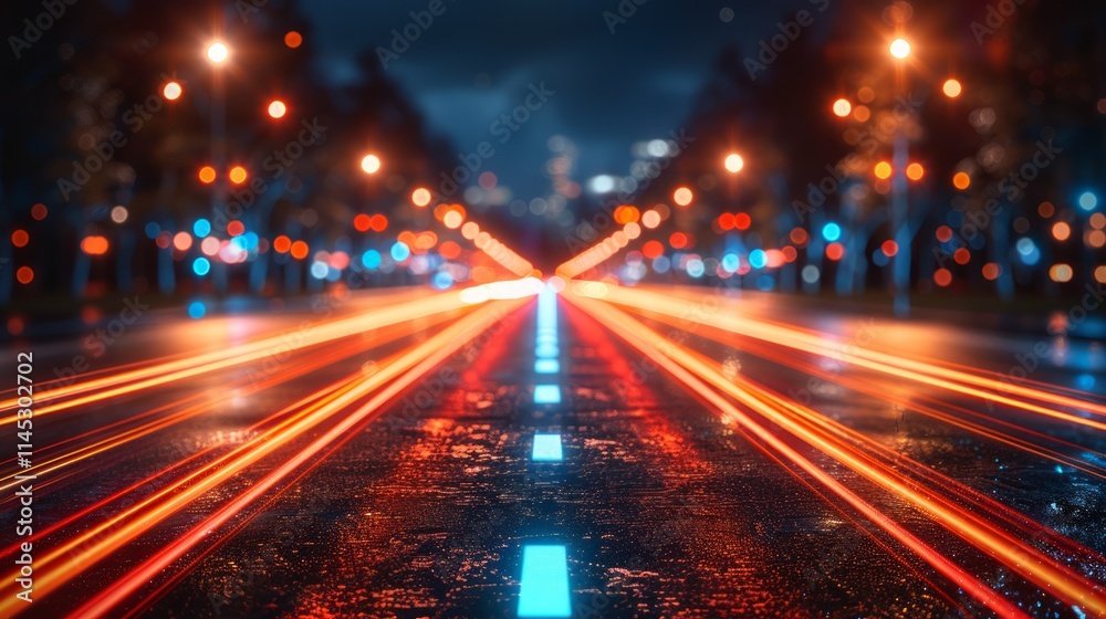 Obraz premium Night city street with light trails.