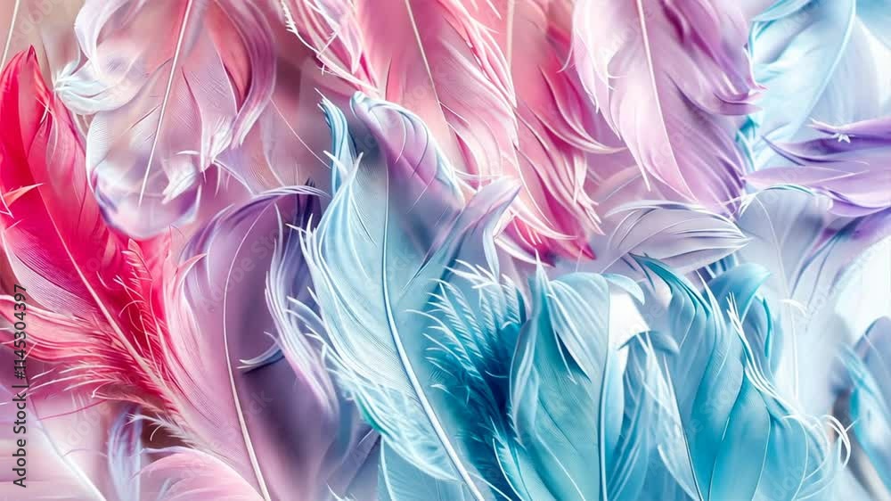 Colorful Feathers in Pink, Blue, and Purple Soft, Vibrant Texture for Artistic Decor and Whimsical Backgrounds