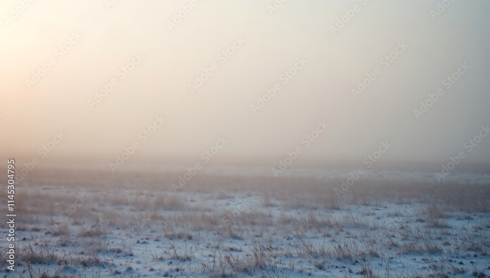 Foggy Winter Field with Snow Covered Grass Foggy Winter Field with Snow Covered Grass