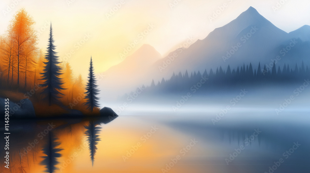 A serene mountain lake surrounded by pastel-toned trees , imagine oil painting, impressionist style, landscape, golden hour A serene mountain lake surrounded by pastel-toned trees , imagine oil painting, impressionist style, landscape, golden hour