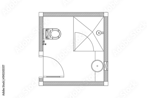 Minimal layout bath room of floor plan of interior design with vector line. Set 1