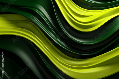 Abstract Wavy Green and Yellow 3D Background