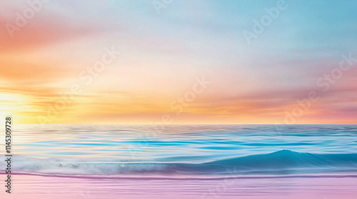 A tranquil seascape with pastel waves and a soft horizon , imagine oil painting, impressionist style, landscape, golden hour