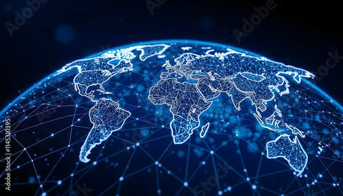 Map grid connection of the planet earth. Global network design. Technology net concept, cinematic, with white tones