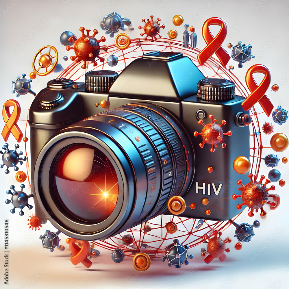 Fototapeta premium 3D Quantum Entangled Communication Icon Transmitting HIV Research Data Macro View