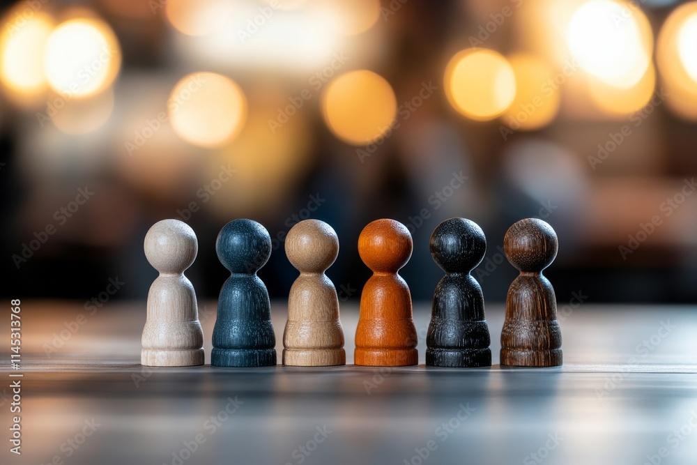 Colorful wooden game pieces lined up on a table catching soft light in a cozy indoor setting Colorful wooden game pieces lined up on a table catching soft light in a cozy indoor setting