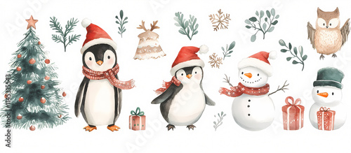 Cute Christmas Animals Wearing Festive Attire with Holiday Decorations