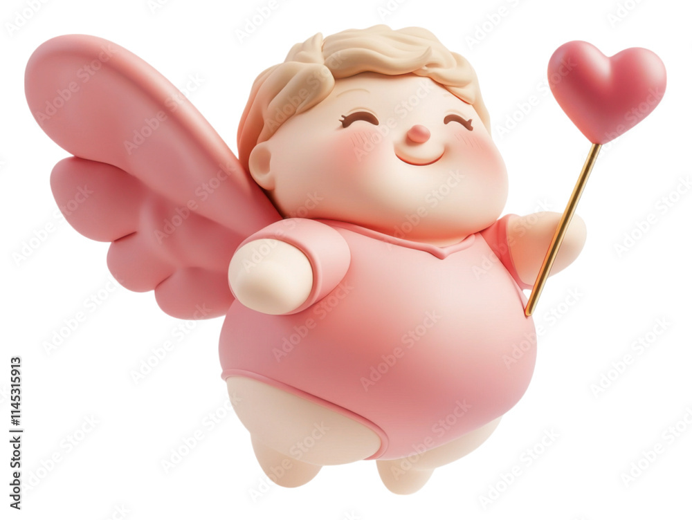 PNG A cute cherubic figure with pink wings, holding a heart-shaped object, embodying themes of love and affection. PNG A cute cherubic figure with pink wings, holding a heart-shaped object, embodying themes of love and affection.