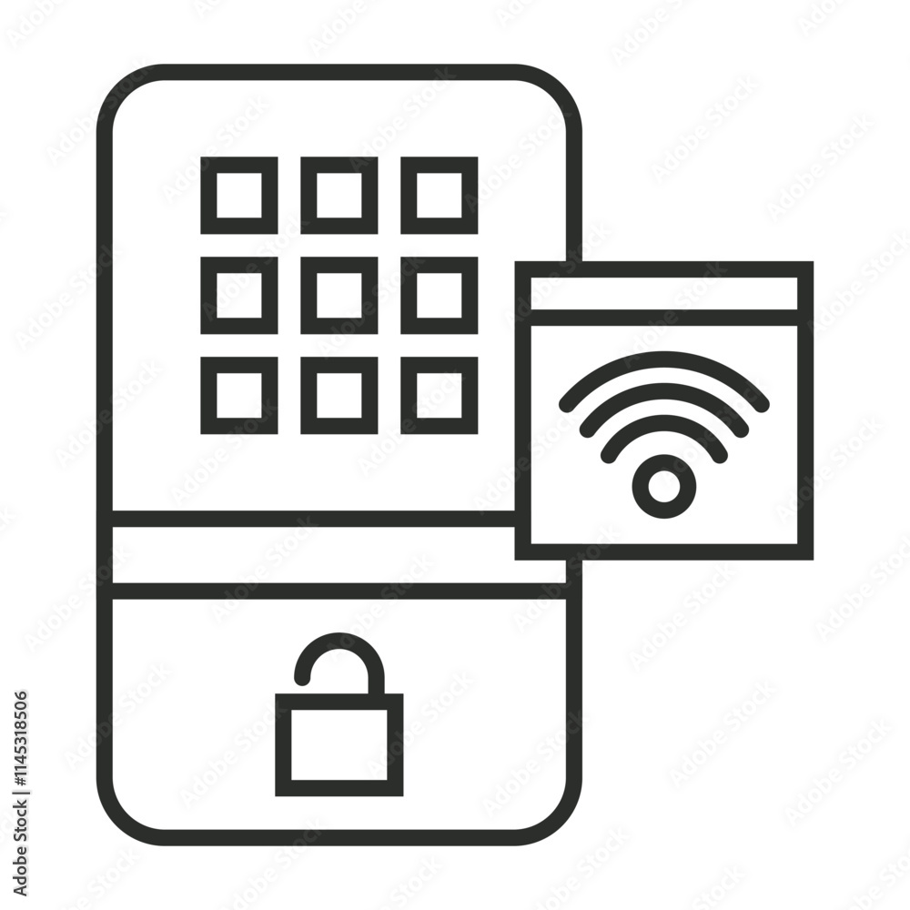 Smart door lock outline icon, editable vector illustration and transparent graphic element. Isolated on white background
