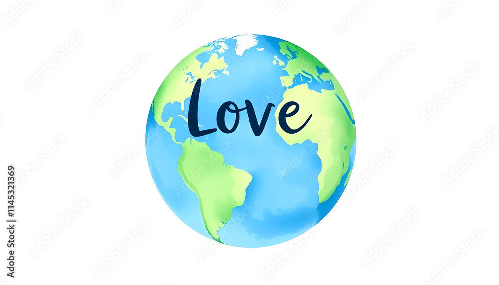 Love earth watercolor background with cute globe illustration, simple style, with white tones Love earth watercolor background with cute globe illustration, simple style, with white tones