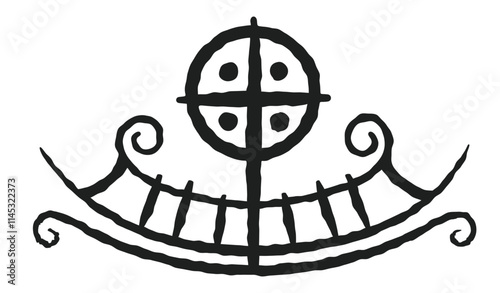 Norse pagan nautical symbol: An ancient Drakkar illustrated in ink. 
