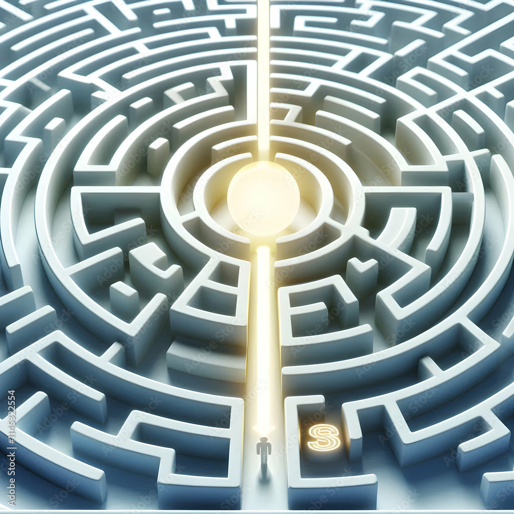 3D Holographic Labyrinth with Glowing Path to Clarity and Solution Concept 3D Holographic Labyrinth with Glowing Path to Clarity and Solution Concept