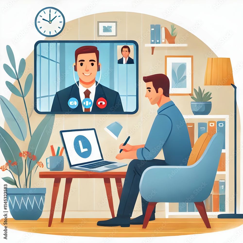 Flat Patient receiving remote therapy session via video call ample copy space concept as Patient participates in a remote therapy session through video call on laptop in a serene home setting highligh Flat Patient receiving remote therapy session via video call ample copy space concept as Patient participates in a remote therapy session through video call on laptop in a serene home setting highligh