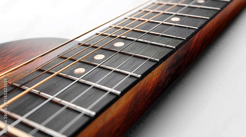 Closeup of a guitar neck and strings isolated on a transparent background ideal for musicrelated designs or branding Closeup of a guitar neck and strings isolated on a transparent background ideal for musicrelated designs or branding