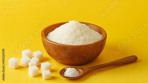 White Granulated Sugar In Bowl And Cubes photo