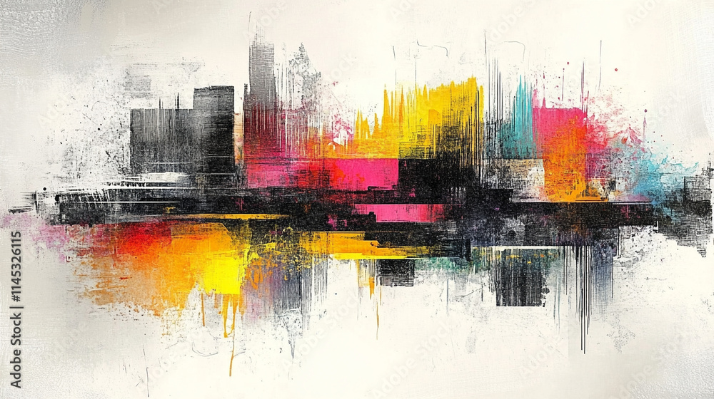 Obraz premium vibrant abstract watercolor drawing symbolizing chaos, featuring bold splashes of color on paper. The image evokes a sense of confusion, energy, and the unpredictable nature of life