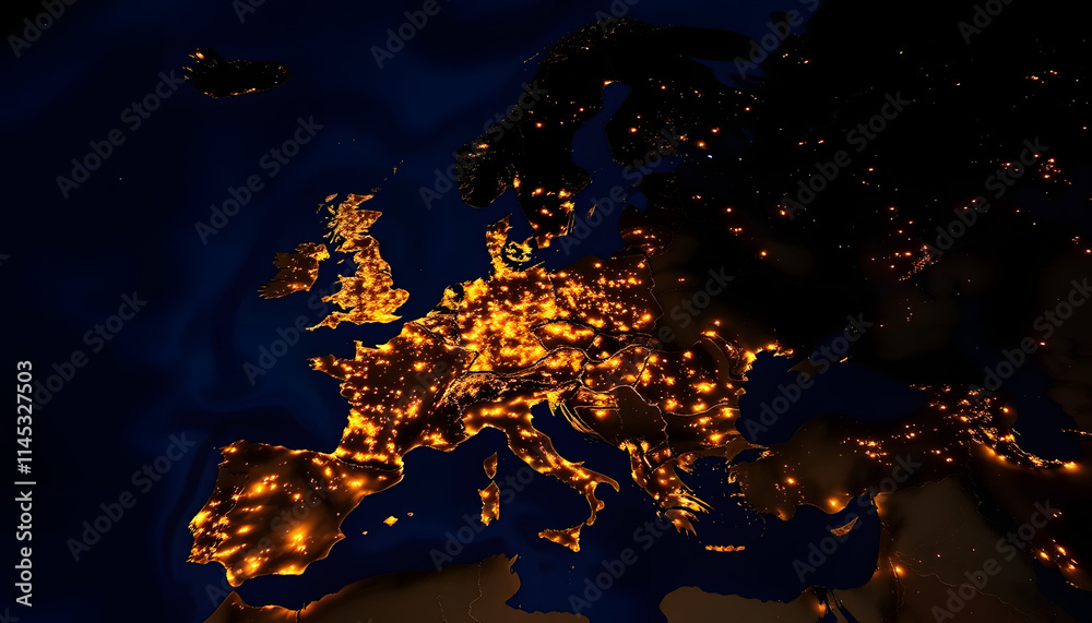 Fototapeta premium Europe and Middle East at night, with white tones