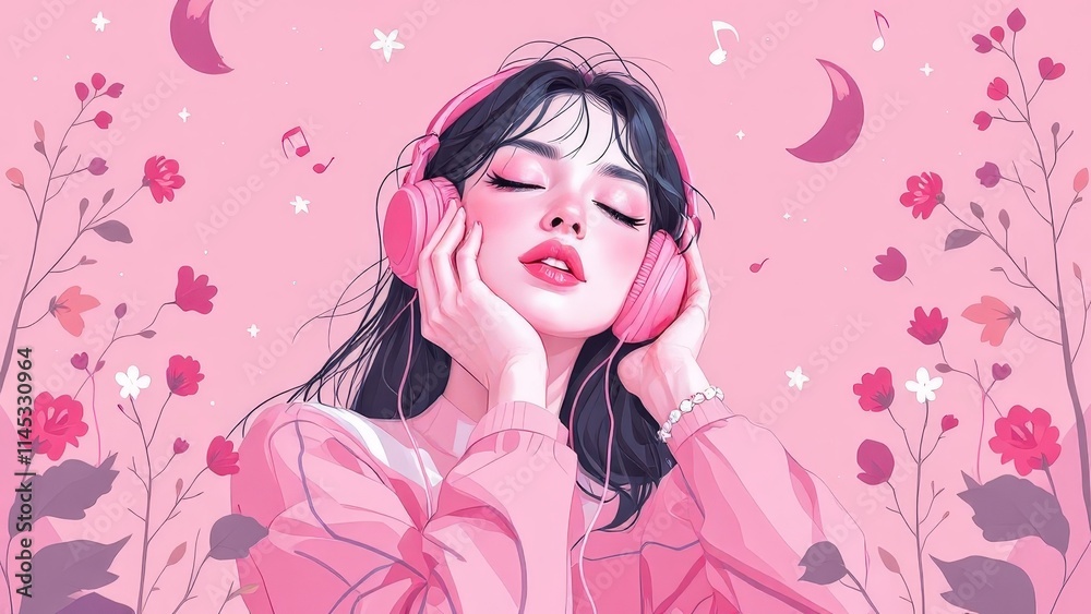 Relaxing Pink Music Vibes With Floral Elements and Dreamy Atmosphere Relaxing Pink Music Vibes With Floral Elements and Dreamy Atmosphere