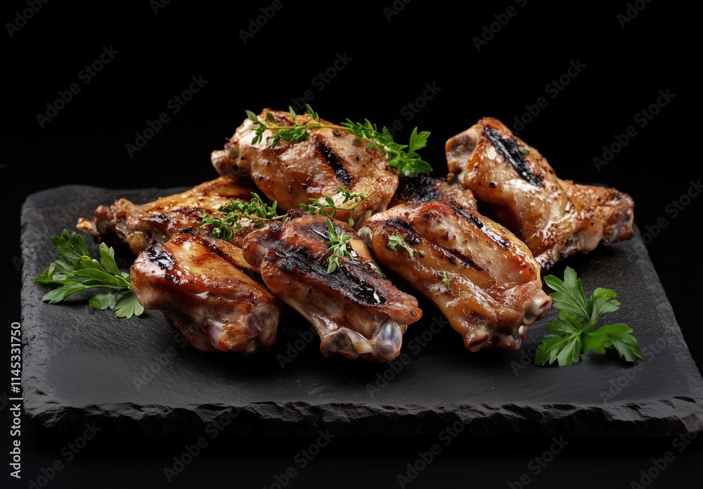 Grilled Chicken Wings with Fresh Herbs on Slate Plate Grilled Chicken Wings with Fresh Herbs on Slate Plate