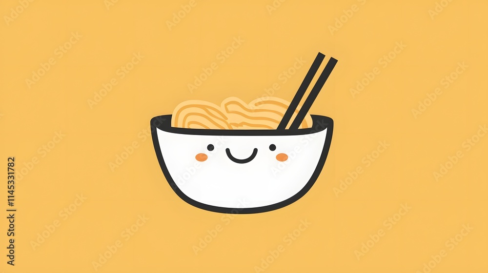 Happy Noodle Bowl With Chopsticks Awaits Happy Noodle Bowl With Chopsticks Awaits