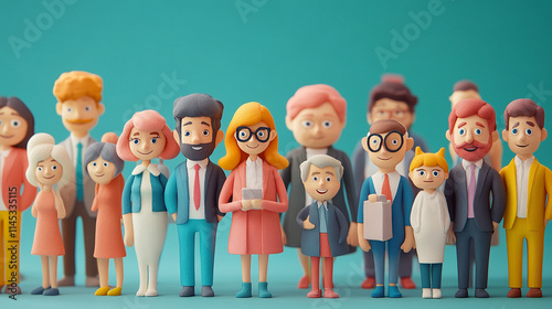 a lot of plasticine characters, office worker, students, kids, adults