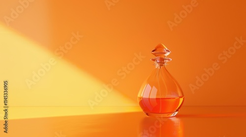 Glass Decanter with Amber Liquid on Bright Orange Background