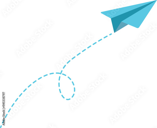 Blue Paper Plane with Dotted Flight Paths