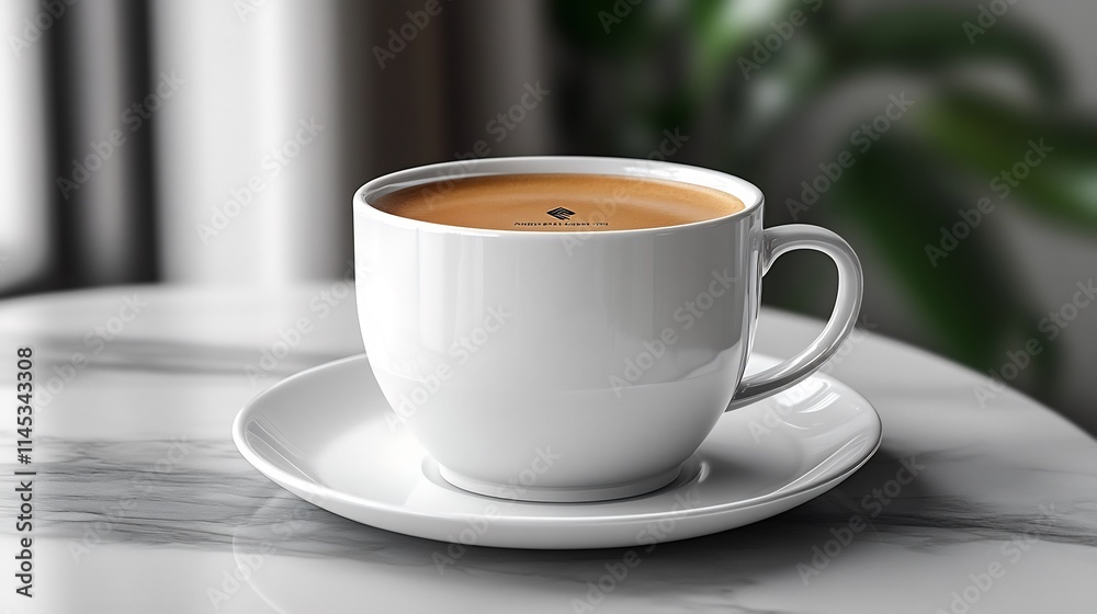 Creative mockup of a customizable coffee mug with a logo placed on a saucer isolated on a transparent background