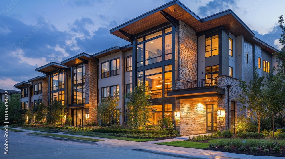 Modern Building Exterior with Night Lighting Modern Building Exterior with Night Lighting
