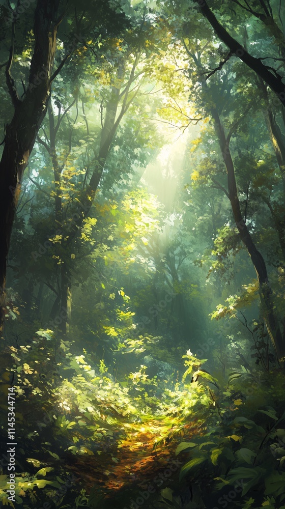 Fototapeta premium Sunlight Streaming Through Forest Canopy