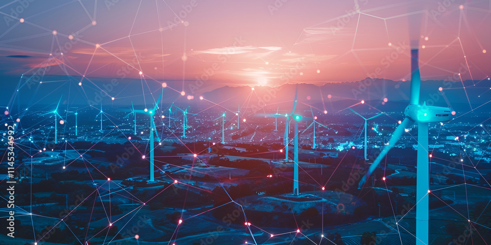 Fototapeta premium Smart Energy Solutions: The Future of Renewable Power, AI-Driven Wind Energy: Connecting the Grid